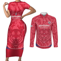 Custom South Korea Football Couples Matching Short Sleeve Bodycon Dress and Long Sleeve Button Shirt 2026 Come On Taegeuk Warriors - Wonder Print Shop
