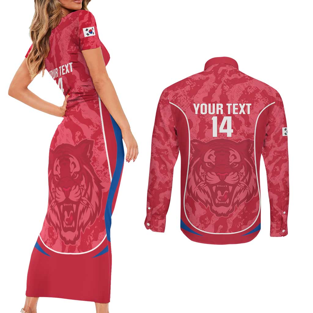 Custom South Korea Football Couples Matching Short Sleeve Bodycon Dress and Long Sleeve Button Shirt 2026 Come On Taegeuk Warriors - Wonder Print Shop
