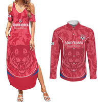 Custom South Korea Football Couples Matching Summer Maxi Dress and Long Sleeve Button Shirt 2026 Come On Taegeuk Warriors - Wonder Print Shop