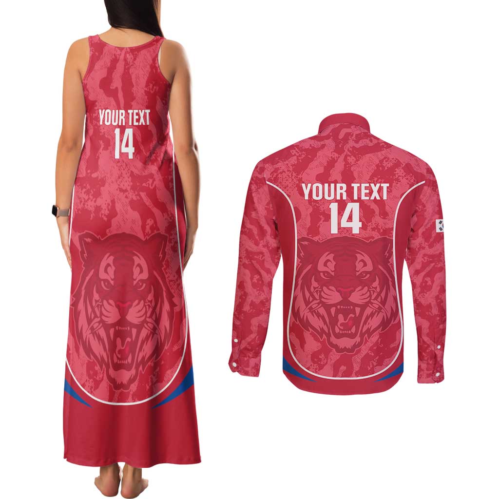 Custom South Korea Football Couples Matching Tank Maxi Dress and Long Sleeve Button Shirt 2026 Come On Taegeuk Warriors - Wonder Print Shop