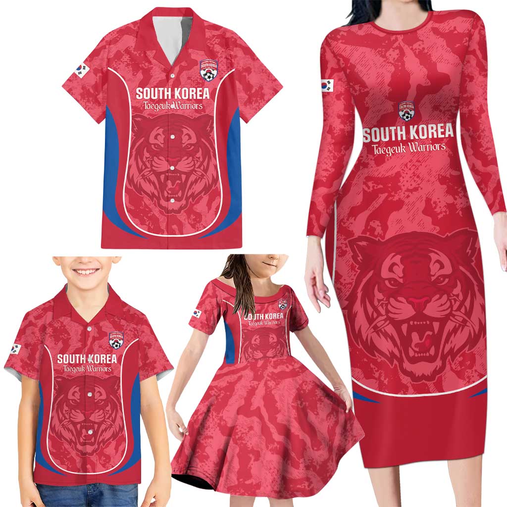 Custom South Korea Football Family Matching Long Sleeve Bodycon Dress and Hawaiian Shirt 2026 Come On Taegeuk Warriors - Wonder Print Shop