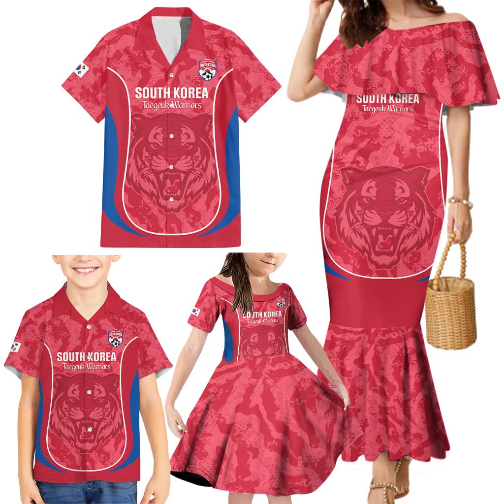 Custom South Korea Football Family Matching Mermaid Dress and Hawaiian Shirt 2026 Come On Taegeuk Warriors - Wonder Print Shop