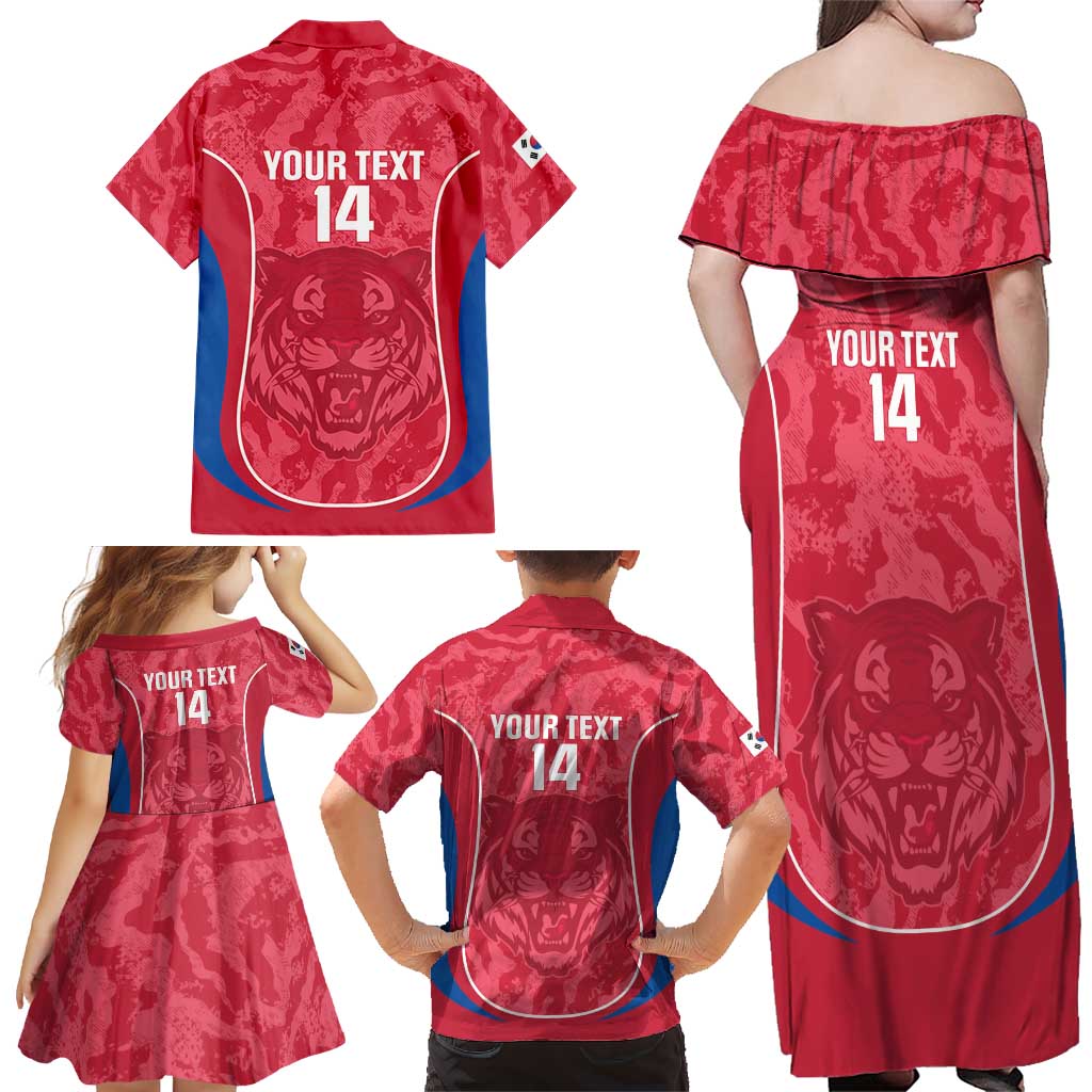 Custom South Korea Football Family Matching Off Shoulder Maxi Dress and Hawaiian Shirt 2026 Come On Taegeuk Warriors - Wonder Print Shop