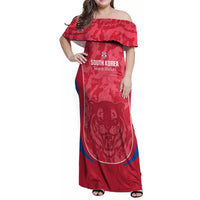 Custom South Korea Football Family Matching Off Shoulder Maxi Dress and Hawaiian Shirt 2026 Come On Taegeuk Warriors - Wonder Print Shop