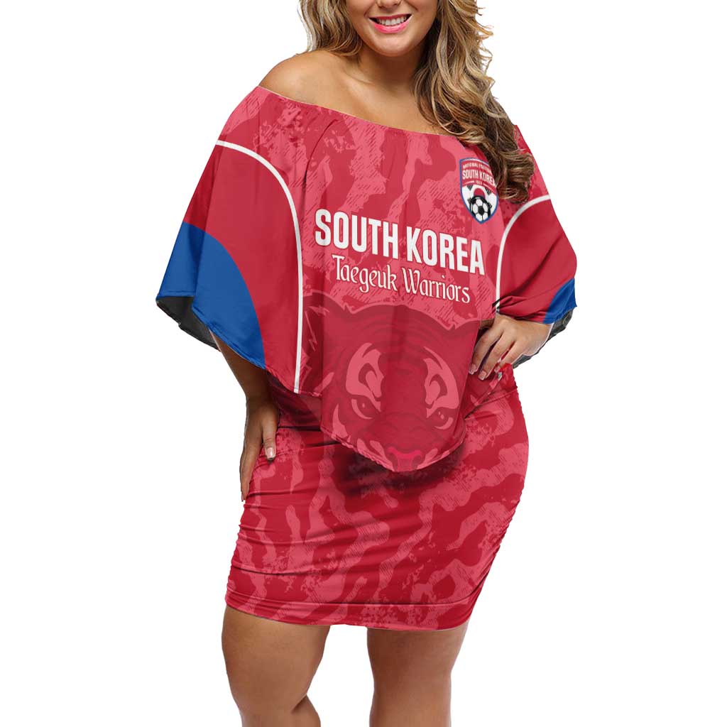 Custom South Korea Football Family Matching Off Shoulder Short Dress and Hawaiian Shirt 2026 Come On Taegeuk Warriors - Wonder Print Shop