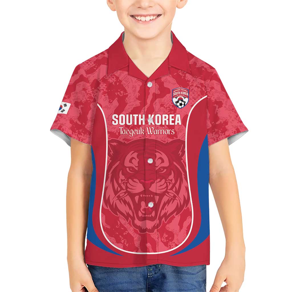 Custom South Korea Football Family Matching Off Shoulder Short Dress and Hawaiian Shirt 2026 Come On Taegeuk Warriors - Wonder Print Shop