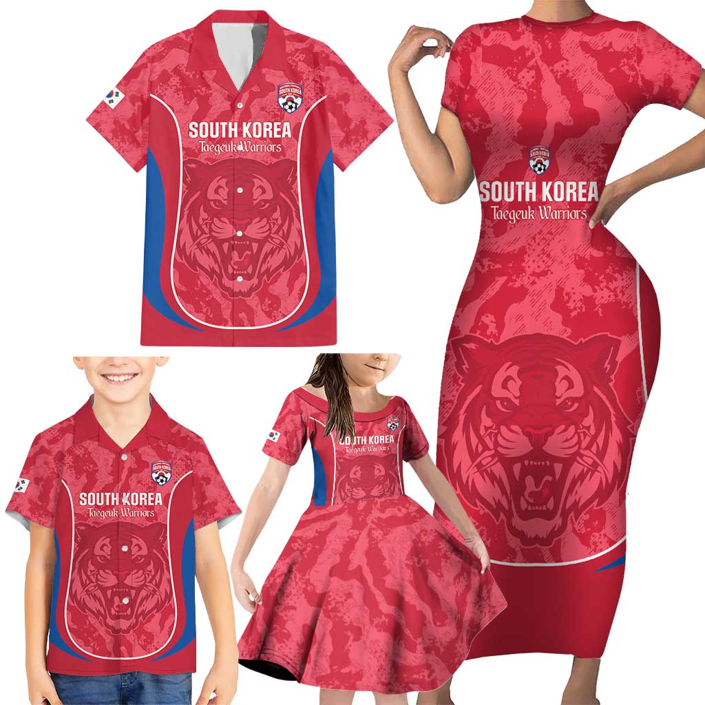 Custom South Korea Football Family Matching Short Sleeve Bodycon Dress and Hawaiian Shirt 2026 Come On Taegeuk Warriors - Wonder Print Shop