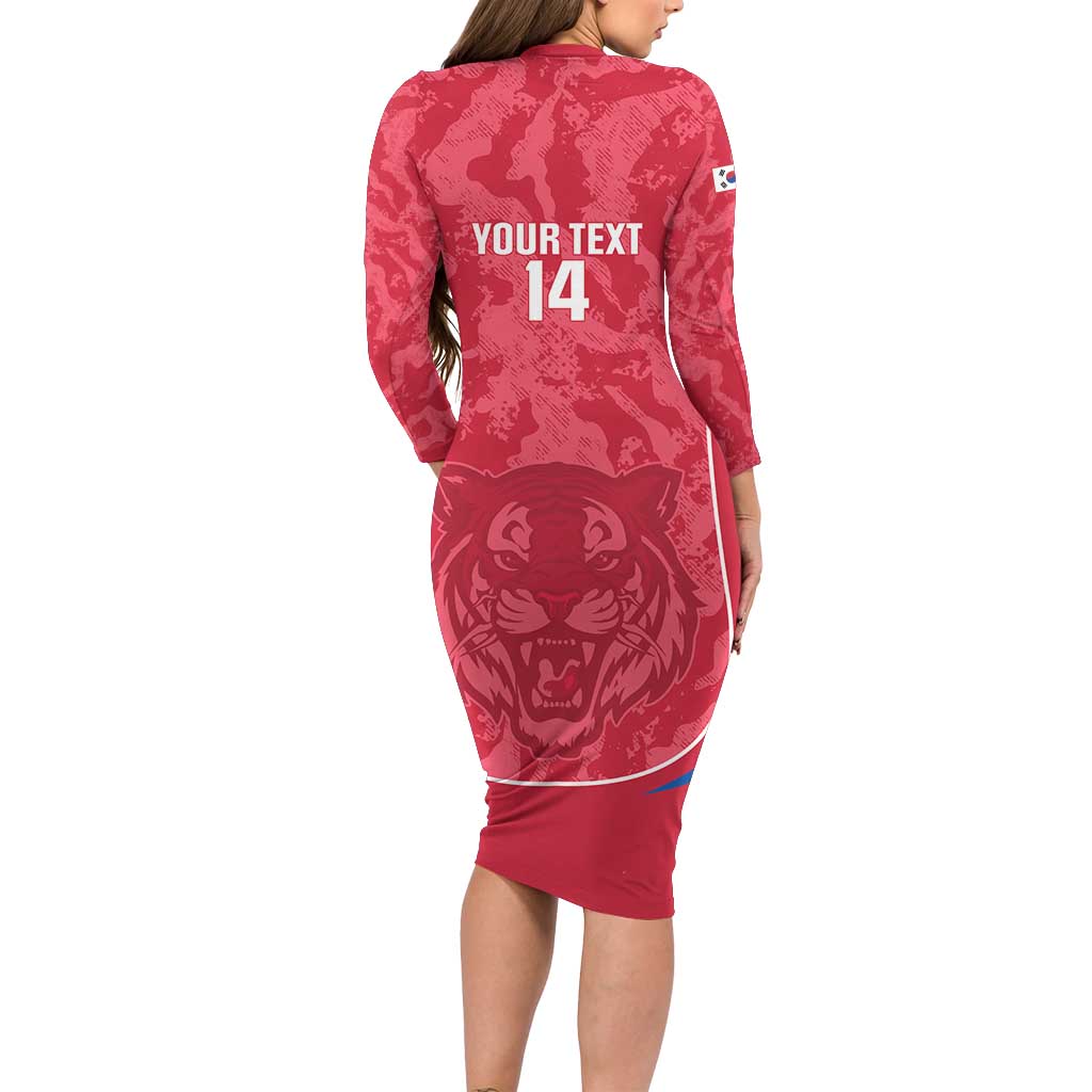 Custom South Korea Football Long Sleeve Bodycon Dress 2026 Come On Taegeuk Warriors - Wonder Print Shop