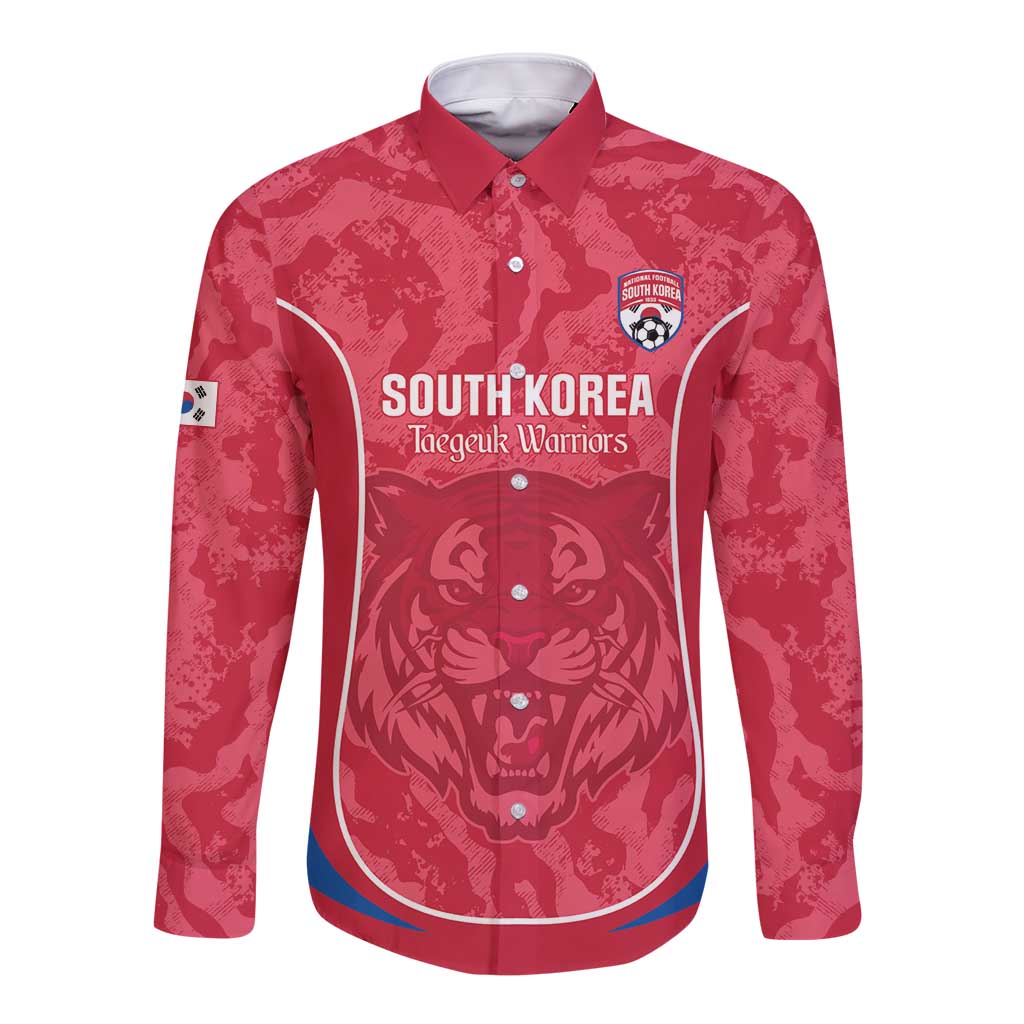 Custom South Korea Football Long Sleeve Button Shirt 2026 Come On Taegeuk Warriors - Wonder Print Shop