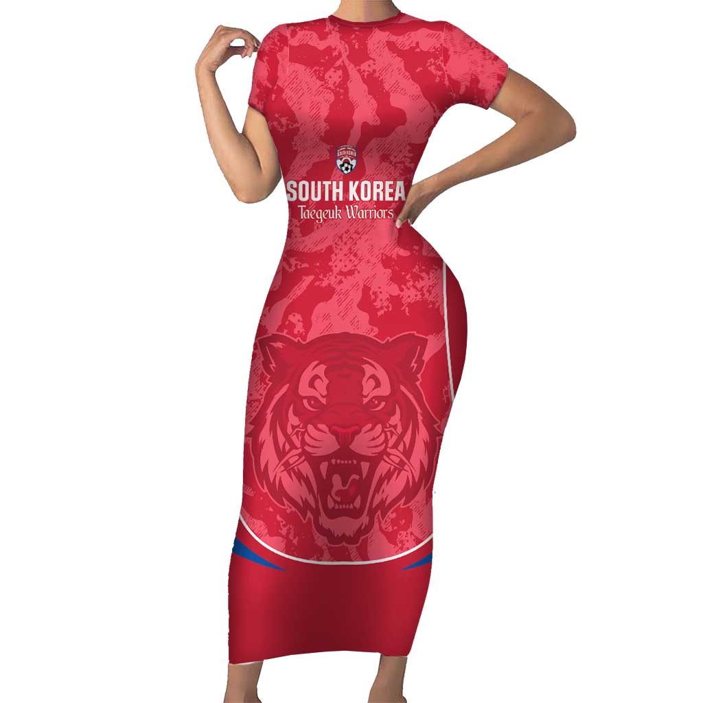 Custom South Korea Football Short Sleeve Bodycon Dress 2026 Come On Taegeuk Warriors - Wonder Print Shop