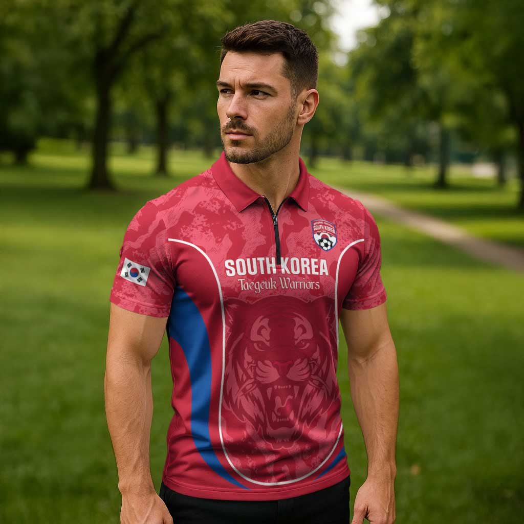 Custom South Korea Football Zipper Polo Shirt 2026 Come On Taegeuk Warriors - Wonder Print Shop