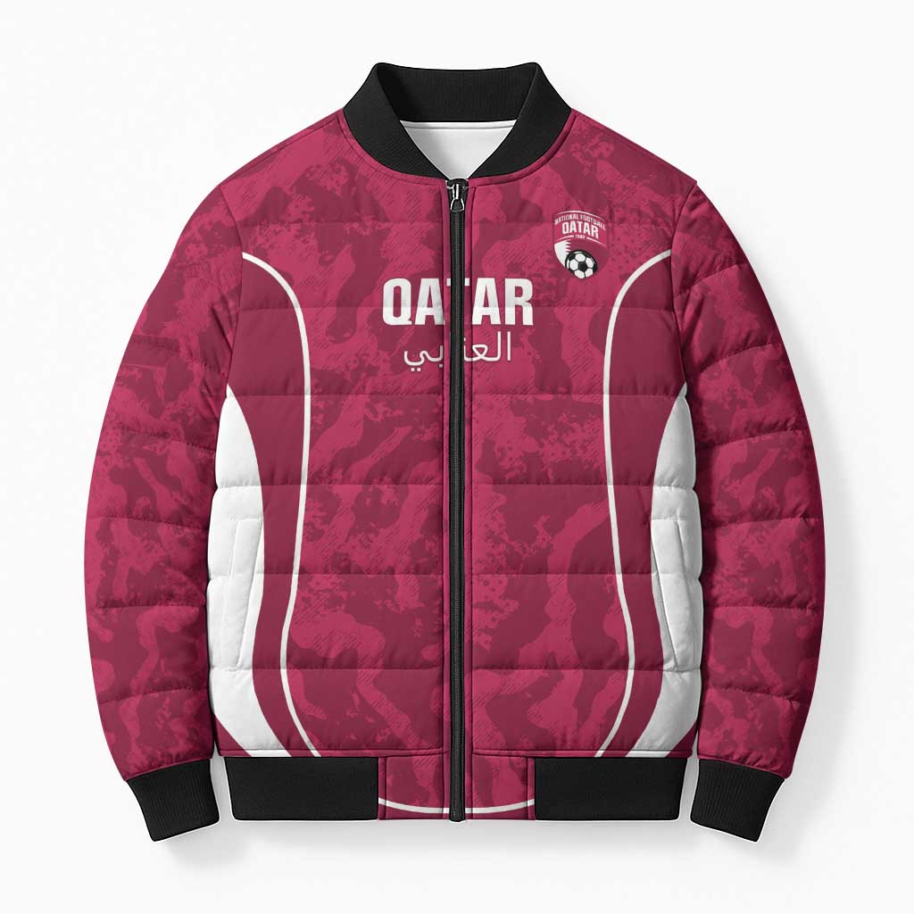 Custom Qatar Football Bomber Puffer Jacket 2026 Come On The Maroons - Wonder Print Shop