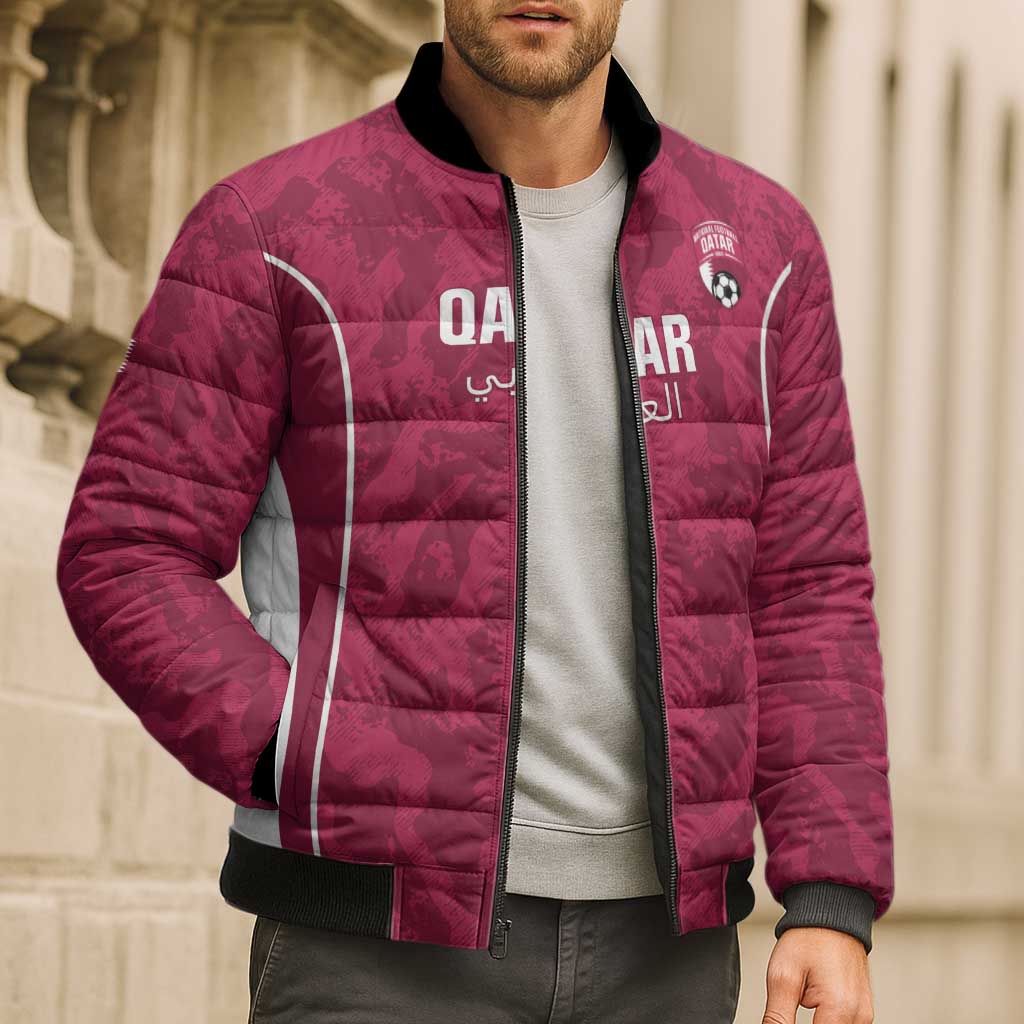 Custom Qatar Football Bomber Puffer Jacket 2026 Come On The Maroons - Wonder Print Shop