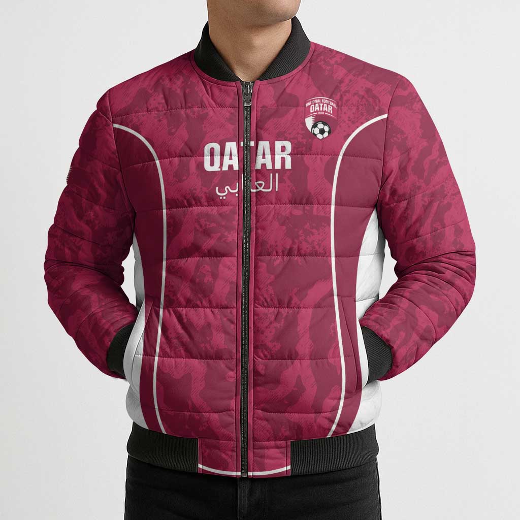 Custom Qatar Football Bomber Puffer Jacket 2026 Come On The Maroons - Wonder Print Shop