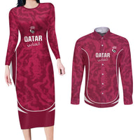 Custom Qatar Football Couples Matching Long Sleeve Bodycon Dress and Long Sleeve Button Shirt 2026 Come On The Maroons - Wonder Print Shop