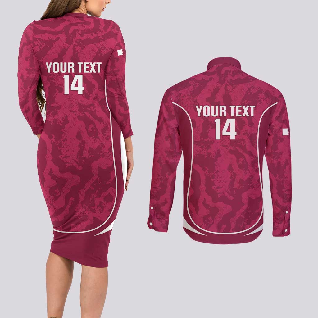 Custom Qatar Football Couples Matching Long Sleeve Bodycon Dress and Long Sleeve Button Shirt 2026 Come On The Maroons - Wonder Print Shop