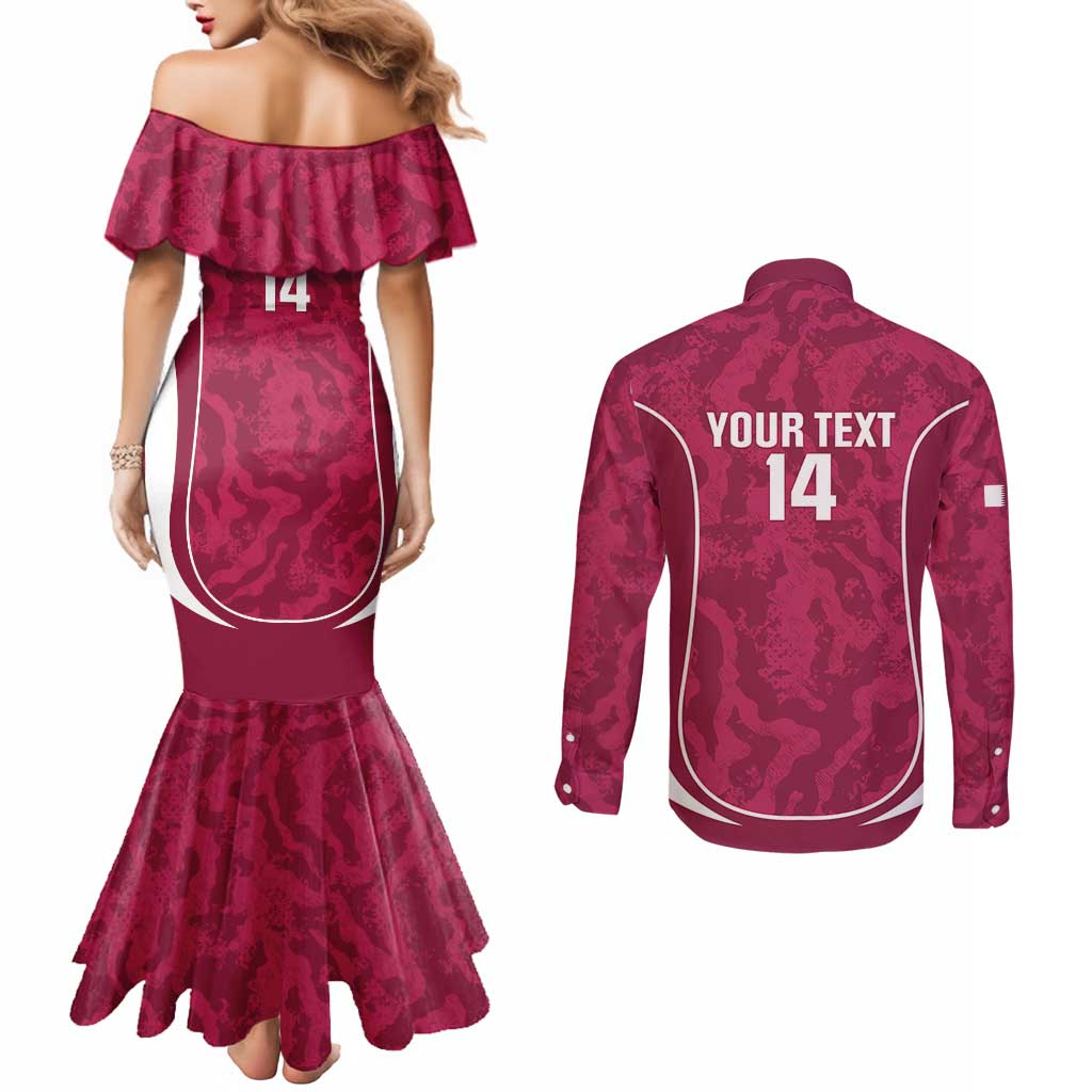 Custom Qatar Football Couples Matching Mermaid Dress and Long Sleeve Button Shirt 2026 Come On The Maroons - Wonder Print Shop