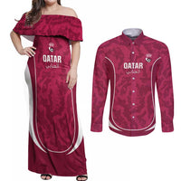 Custom Qatar Football Couples Matching Off Shoulder Maxi Dress and Long Sleeve Button Shirt 2026 Come On The Maroons - Wonder Print Shop