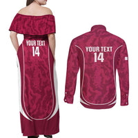 Custom Qatar Football Couples Matching Off Shoulder Maxi Dress and Long Sleeve Button Shirt 2026 Come On The Maroons - Wonder Print Shop