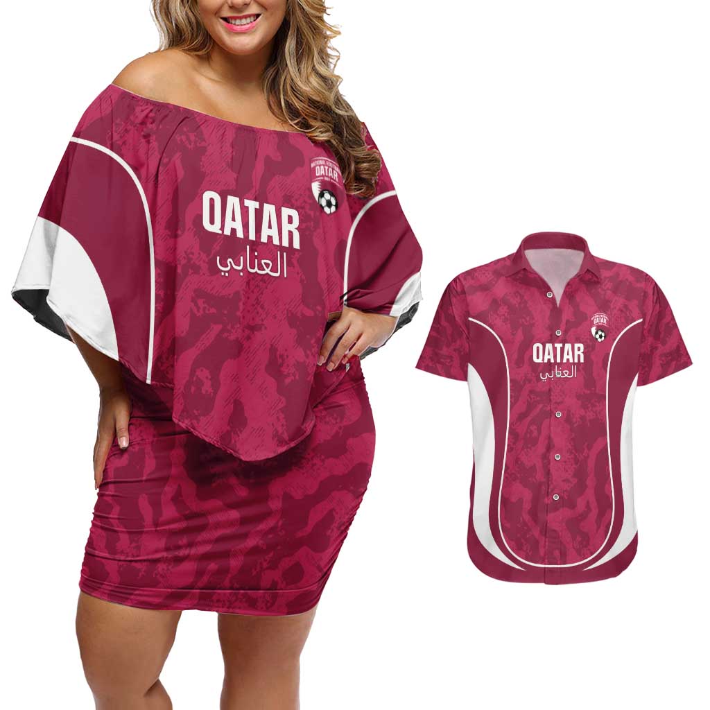 Custom Qatar Football Couples Matching Off Shoulder Short Dress and Hawaiian Shirt 2026 Come On The Maroons - Wonder Print Shop