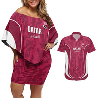 Custom Qatar Football Couples Matching Off Shoulder Short Dress and Hawaiian Shirt 2026 Come On The Maroons - Wonder Print Shop