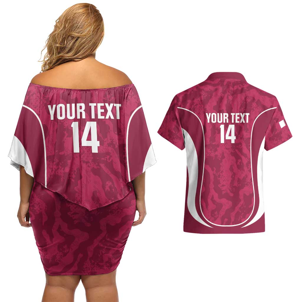 Custom Qatar Football Couples Matching Off Shoulder Short Dress and Hawaiian Shirt 2026 Come On The Maroons - Wonder Print Shop