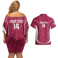 Custom Qatar Football Couples Matching Off Shoulder Short Dress and Hawaiian Shirt 2026 Come On The Maroons - Wonder Print Shop