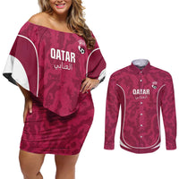 Custom Qatar Football Couples Matching Off Shoulder Short Dress and Long Sleeve Button Shirt 2026 Come On The Maroons - Wonder Print Shop