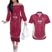 Custom Qatar Football Couples Matching Off The Shoulder Long Sleeve Dress and Hawaiian Shirt 2026 Come On The Maroons - Wonder Print Shop