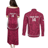 Custom Qatar Football Couples Matching Puletasi and Long Sleeve Button Shirt 2026 Come On The Maroons - Wonder Print Shop