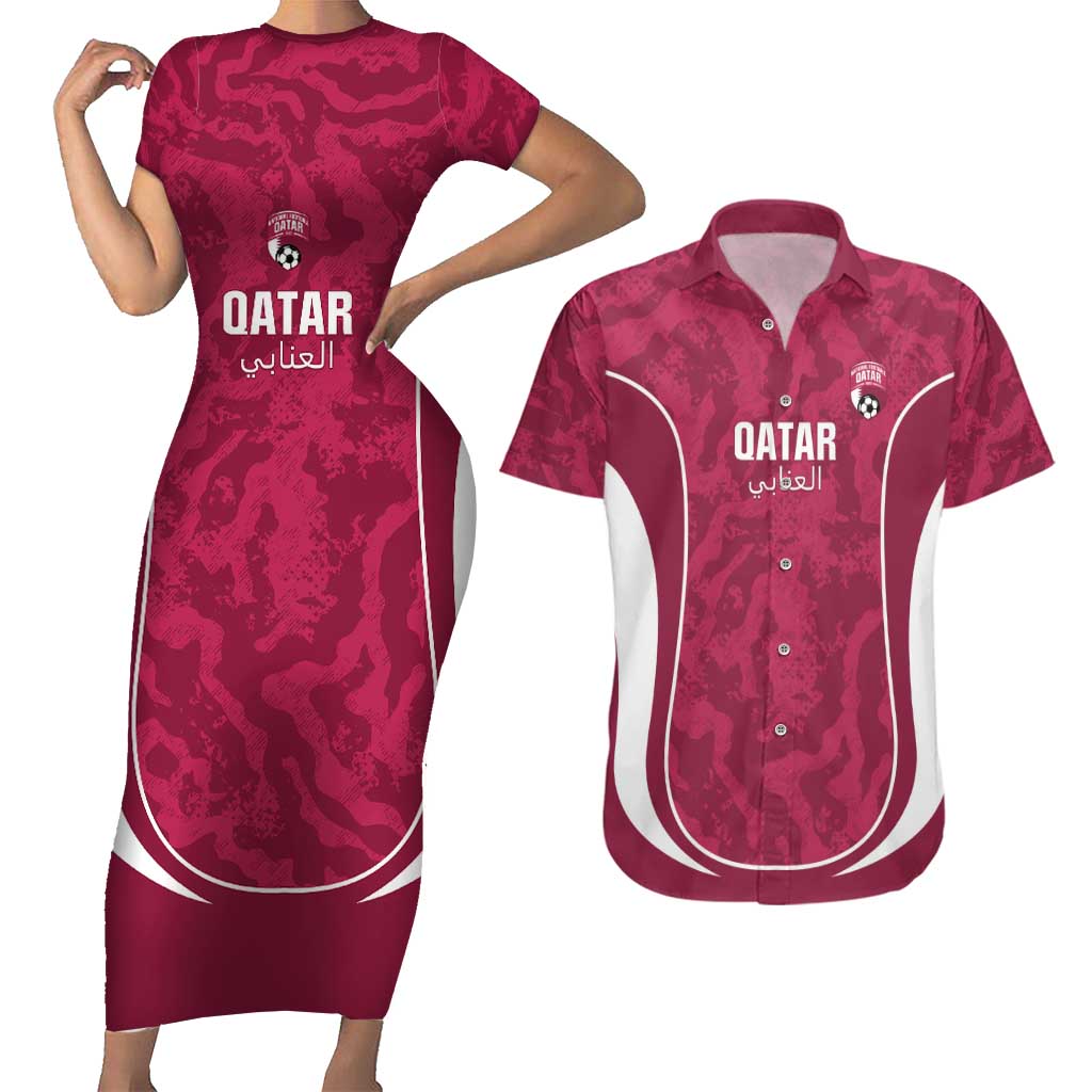 Custom Qatar Football Couples Matching Short Sleeve Bodycon Dress and Hawaiian Shirt 2026 Come On The Maroons - Wonder Print Shop