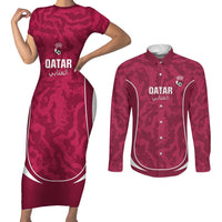 Custom Qatar Football Couples Matching Short Sleeve Bodycon Dress and Long Sleeve Button Shirt 2026 Come On The Maroons - Wonder Print Shop