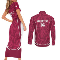 Custom Qatar Football Couples Matching Short Sleeve Bodycon Dress and Long Sleeve Button Shirt 2026 Come On The Maroons - Wonder Print Shop