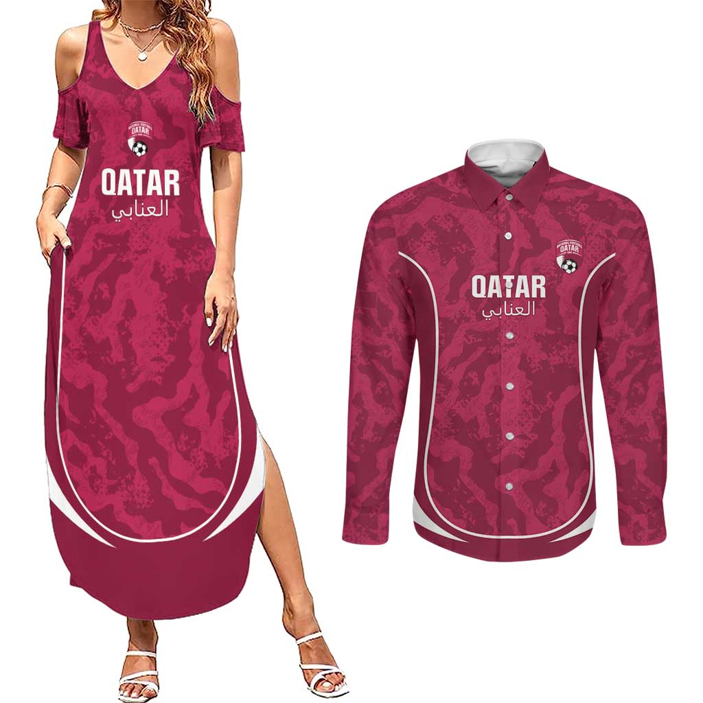 Custom Qatar Football Couples Matching Summer Maxi Dress and Long Sleeve Button Shirt 2026 Come On The Maroons - Wonder Print Shop