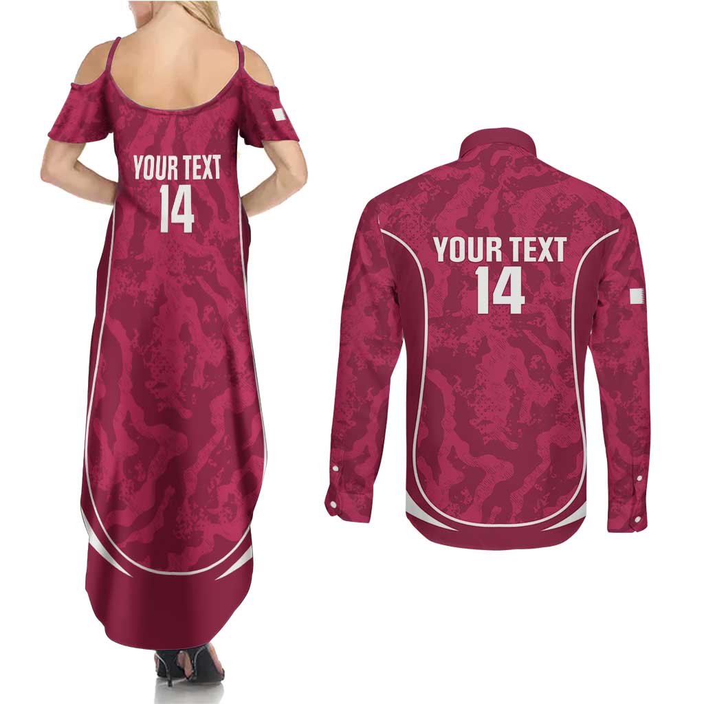 Custom Qatar Football Couples Matching Summer Maxi Dress and Long Sleeve Button Shirt 2026 Come On The Maroons - Wonder Print Shop