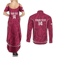 Custom Qatar Football Couples Matching Summer Maxi Dress and Long Sleeve Button Shirt 2026 Come On The Maroons - Wonder Print Shop