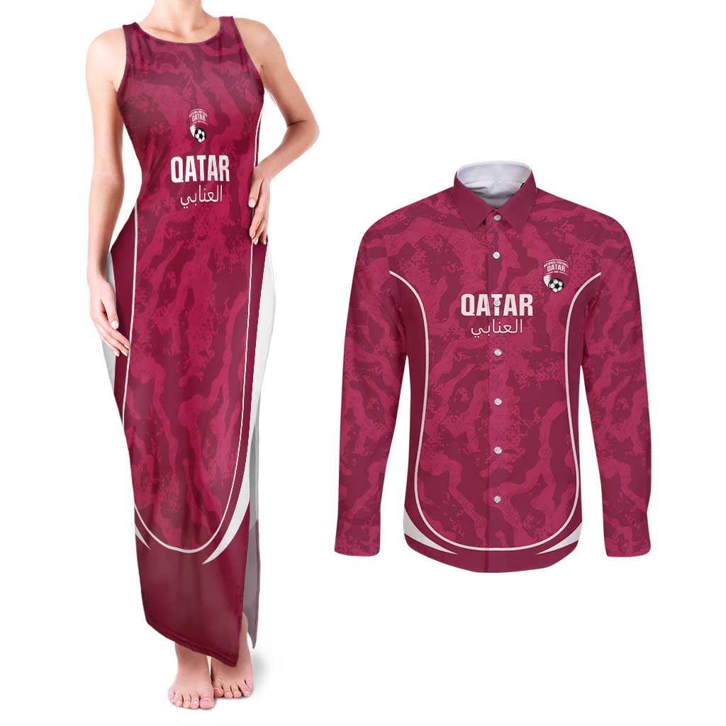 Custom Qatar Football Couples Matching Tank Maxi Dress and Long Sleeve Button Shirt 2026 Come On The Maroons - Wonder Print Shop