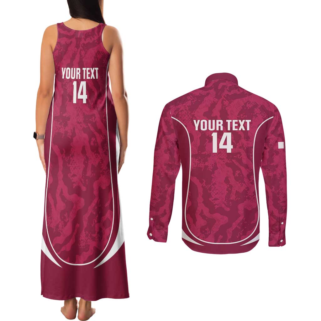 Custom Qatar Football Couples Matching Tank Maxi Dress and Long Sleeve Button Shirt 2026 Come On The Maroons - Wonder Print Shop