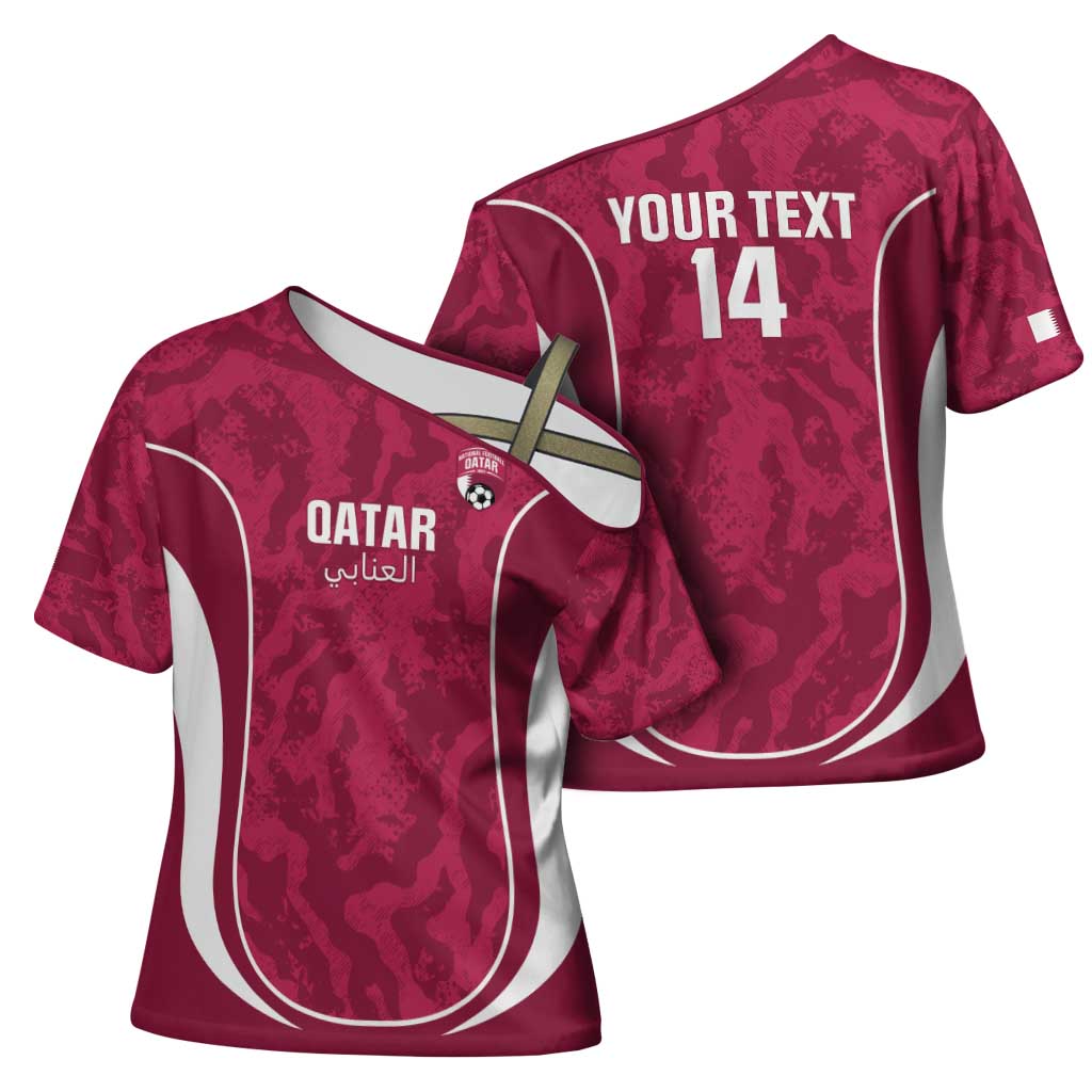 Custom Qatar Football Cross Shoulder Shirt 2026 Come On The Maroons - Wonder Print Shop