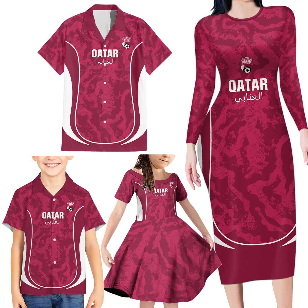 Custom Qatar Football Family Matching Long Sleeve Bodycon Dress and Hawaiian Shirt 2026 Come On The Maroons - Wonder Print Shop