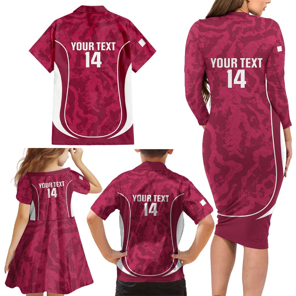 Custom Qatar Football Family Matching Long Sleeve Bodycon Dress and Hawaiian Shirt 2026 Come On The Maroons - Wonder Print Shop