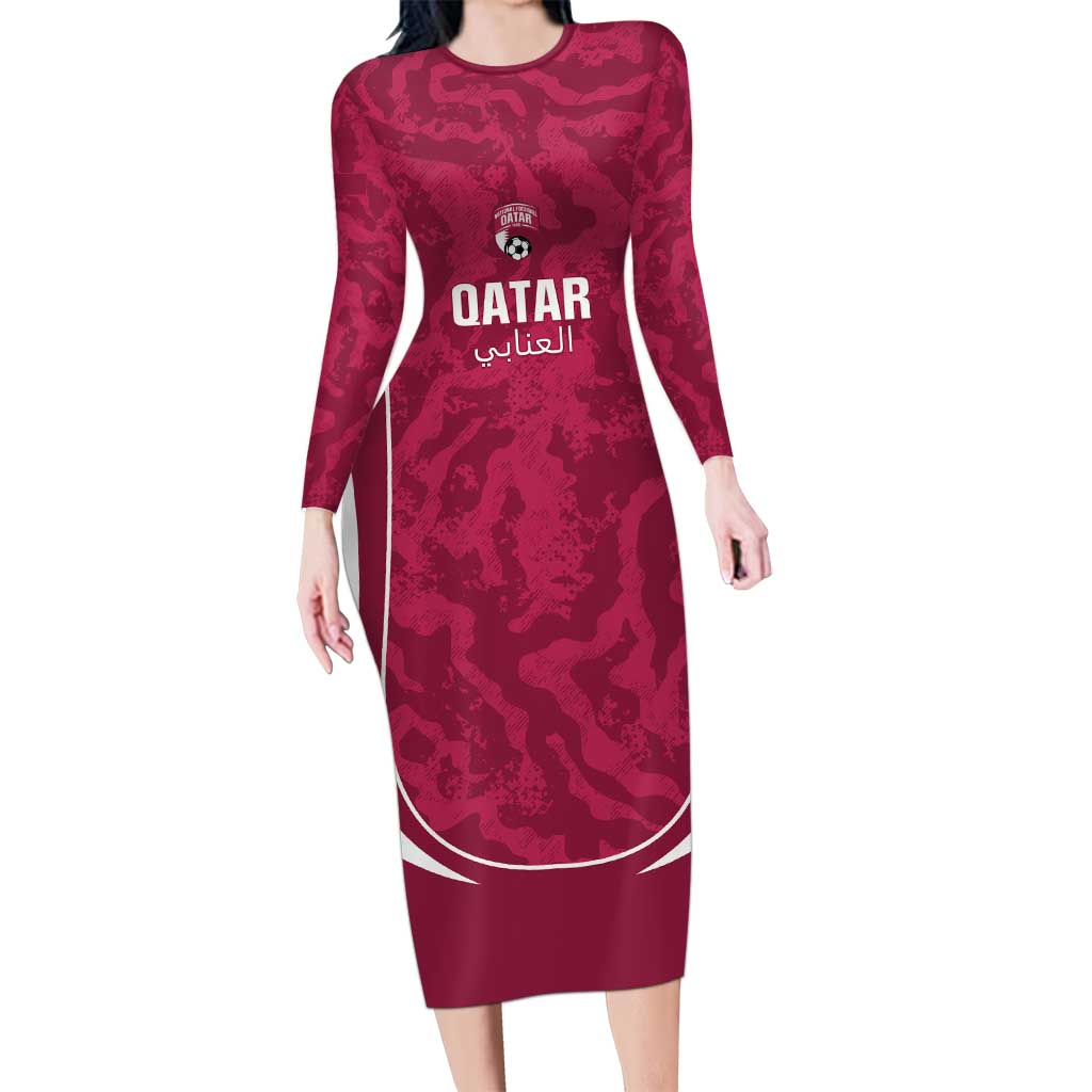 Custom Qatar Football Family Matching Long Sleeve Bodycon Dress and Hawaiian Shirt 2026 Come On The Maroons - Wonder Print Shop