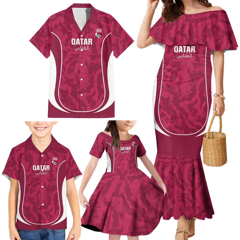 Custom Qatar Football Family Matching Mermaid Dress and Hawaiian Shirt 2026 Come On The Maroons - Wonder Print Shop