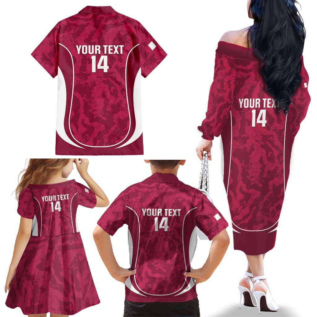 Custom Qatar Football Family Matching Off The Shoulder Long Sleeve Dress and Hawaiian Shirt 2026 Come On The Maroons - Wonder Print Shop
