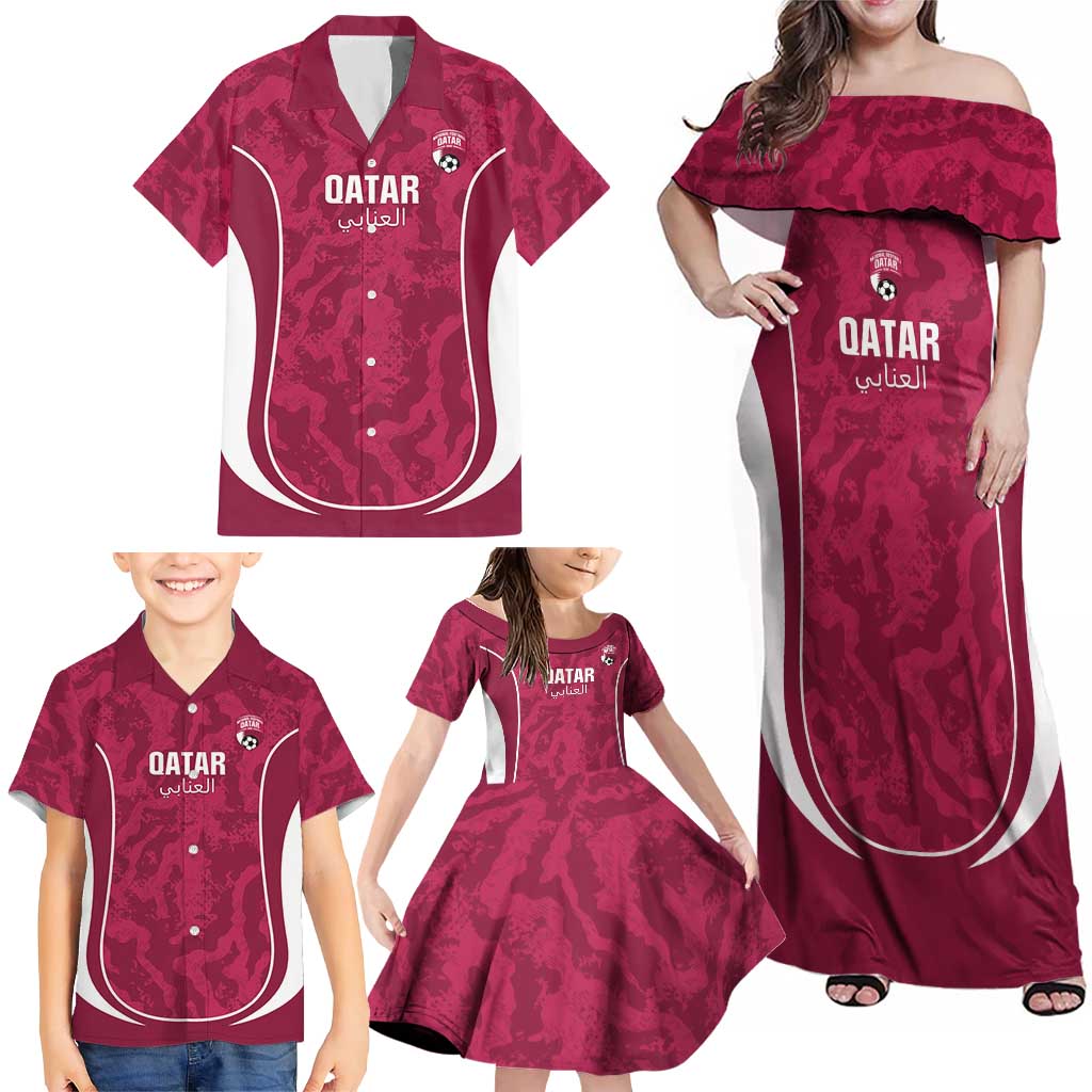 Custom Qatar Football Family Matching Off Shoulder Maxi Dress and Hawaiian Shirt 2026 Come On The Maroons - Wonder Print Shop