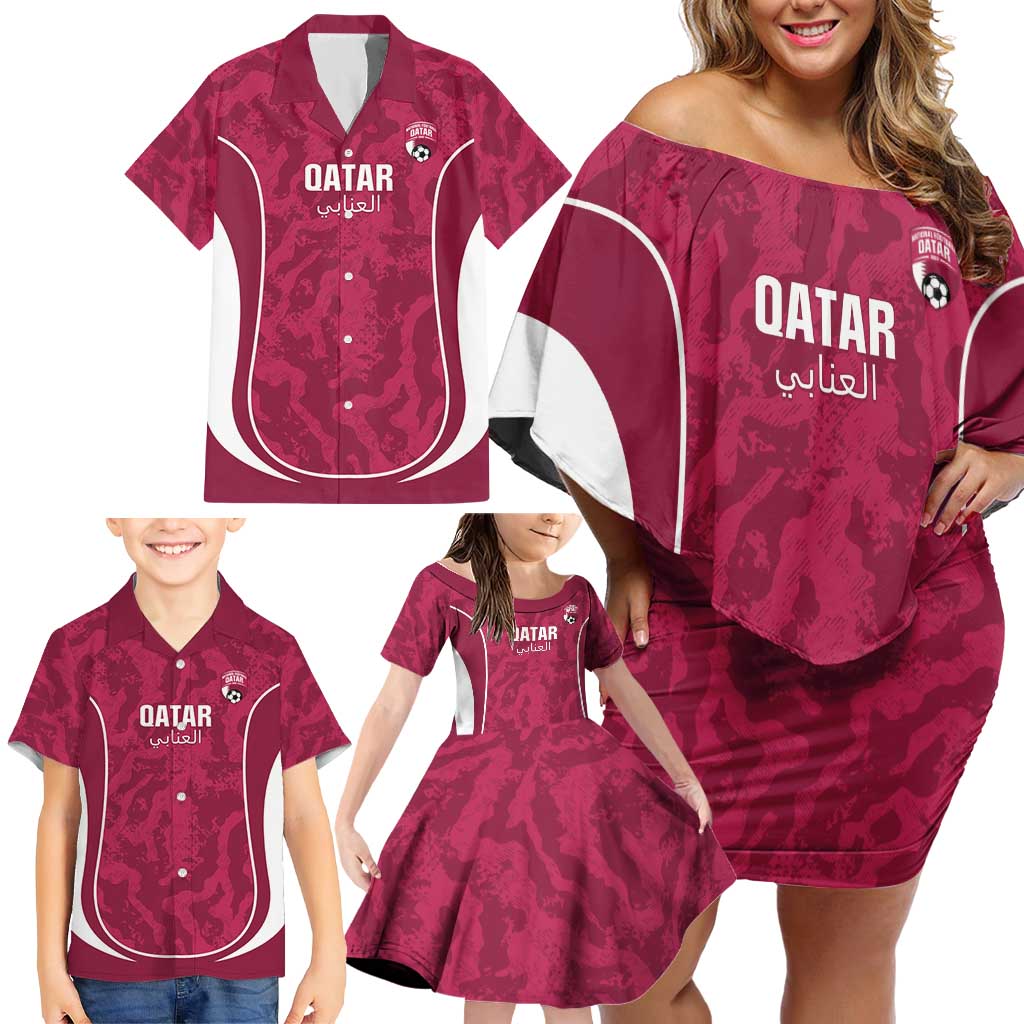 Custom Qatar Football Family Matching Off Shoulder Short Dress and Hawaiian Shirt 2026 Come On The Maroons - Wonder Print Shop