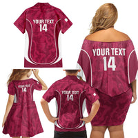 Custom Qatar Football Family Matching Off Shoulder Short Dress and Hawaiian Shirt 2026 Come On The Maroons - Wonder Print Shop