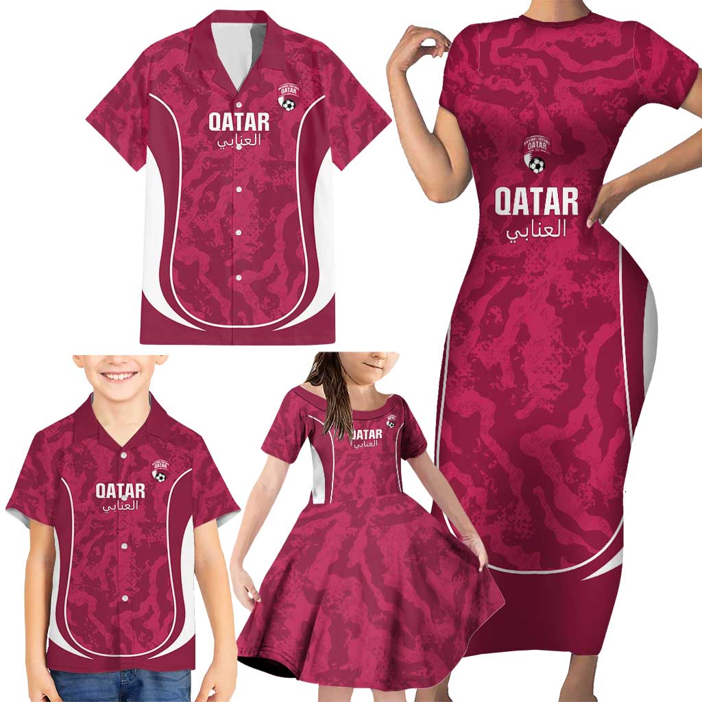 Custom Qatar Football Family Matching Short Sleeve Bodycon Dress and Hawaiian Shirt 2026 Come On The Maroons - Wonder Print Shop