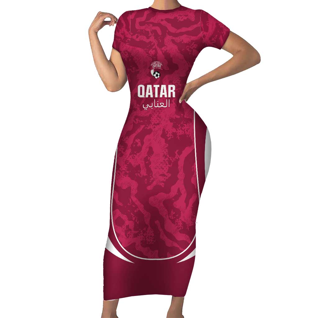 Custom Qatar Football Family Matching Short Sleeve Bodycon Dress and Hawaiian Shirt 2026 Come On The Maroons - Wonder Print Shop