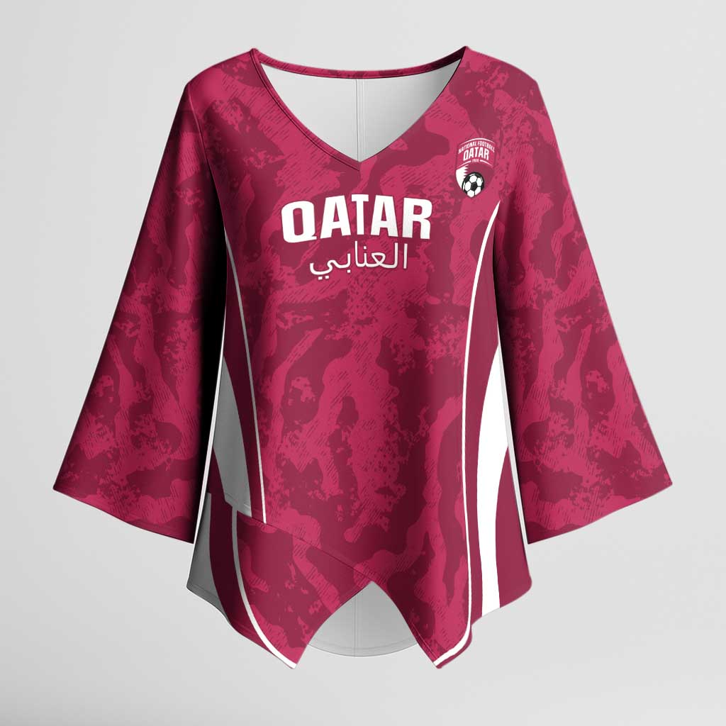 Custom Qatar Football Kimono Sleeve Blouse 2026 Come On The Maroons - Wonder Print Shop